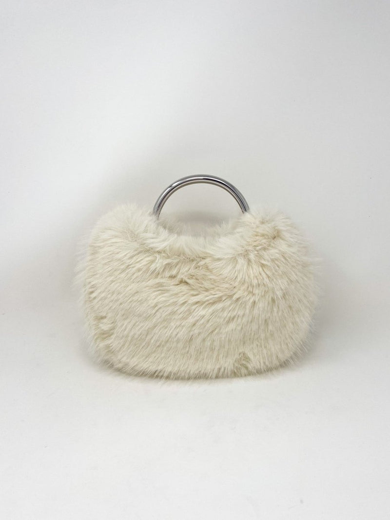 Staud Romeo Faux Fur Top Handle Bag Cream