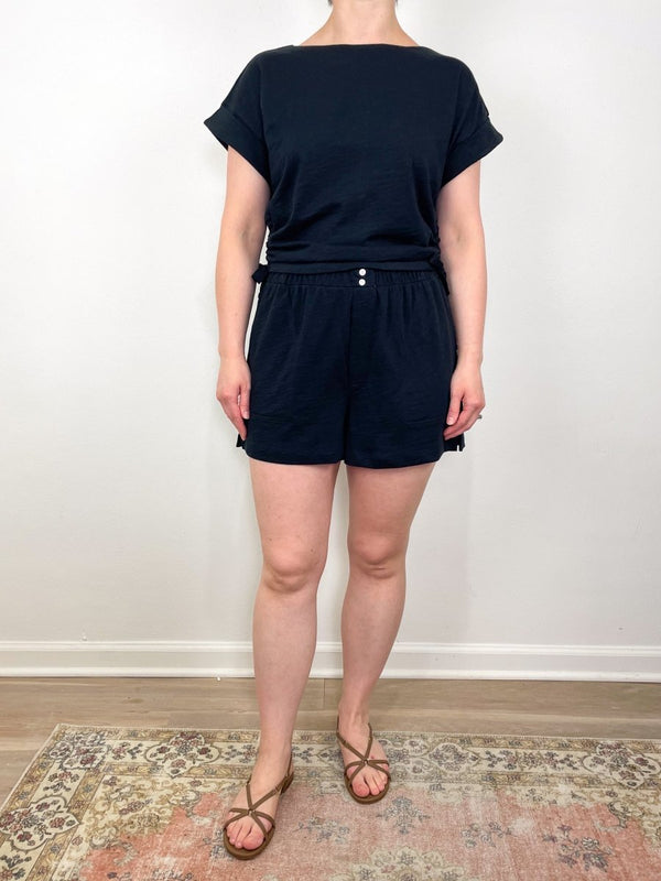 Ruched Side Boatneck in Black - The Shoe Hive