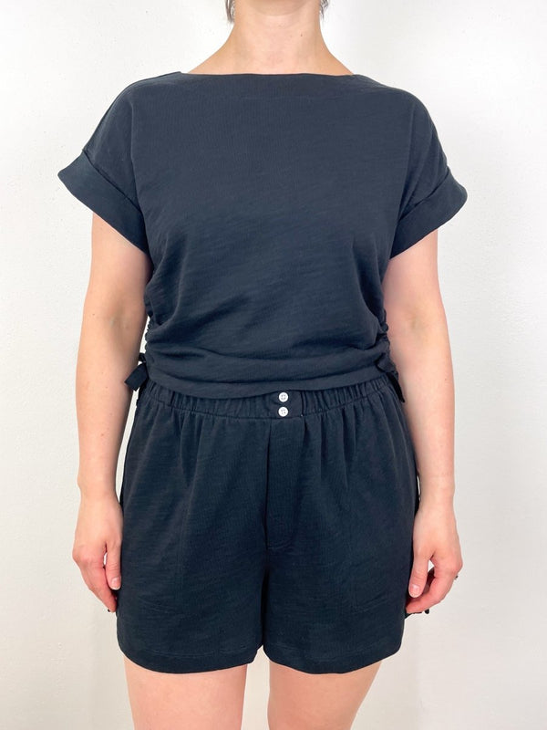 Ruched Side Boatneck in Black - The Shoe Hive