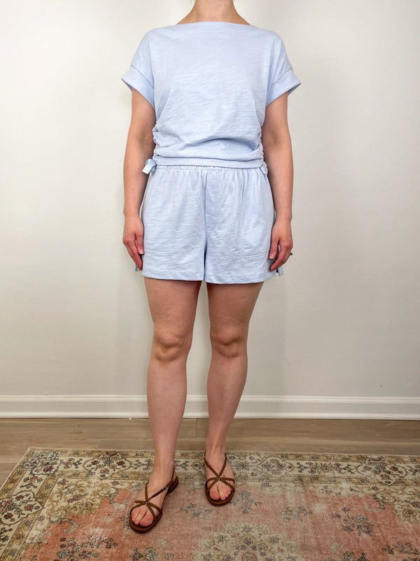 Ruched Side Boatneck in Sky - The Shoe Hive