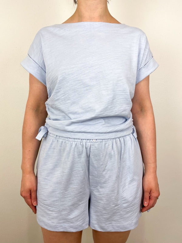 Ruched Side Boatneck in Sky - The Shoe Hive