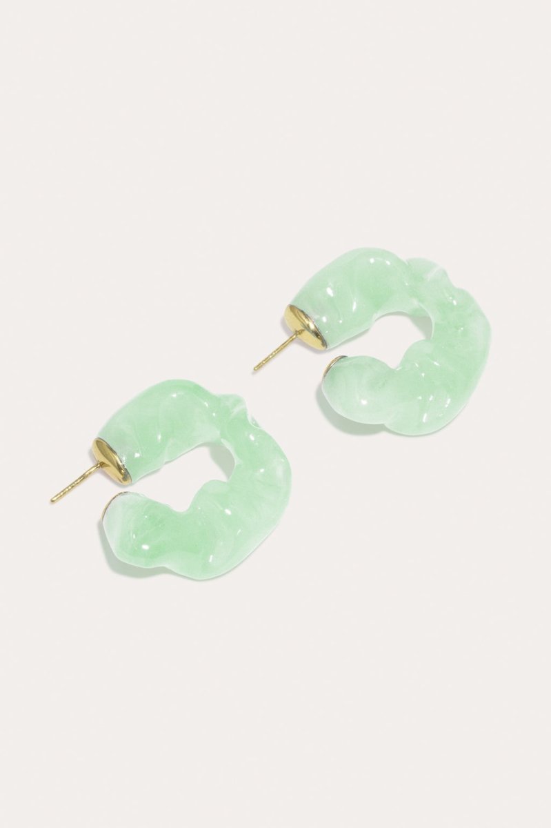 Ruffle Earrings in Green Resin Gold Vermeil - The Shoe Hive