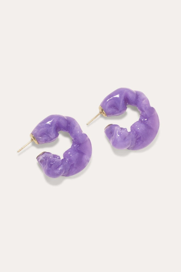 Ruffle Earrings in Purple Resin Gold Vermeil - The Shoe Hive