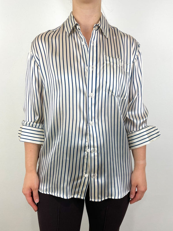 Ryan Shirt in Ivory Stripe Silk - The Shoe Hive