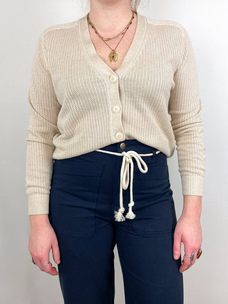 Saddle Sleeve V Neck Cardigan in Husk - The Shoe Hive