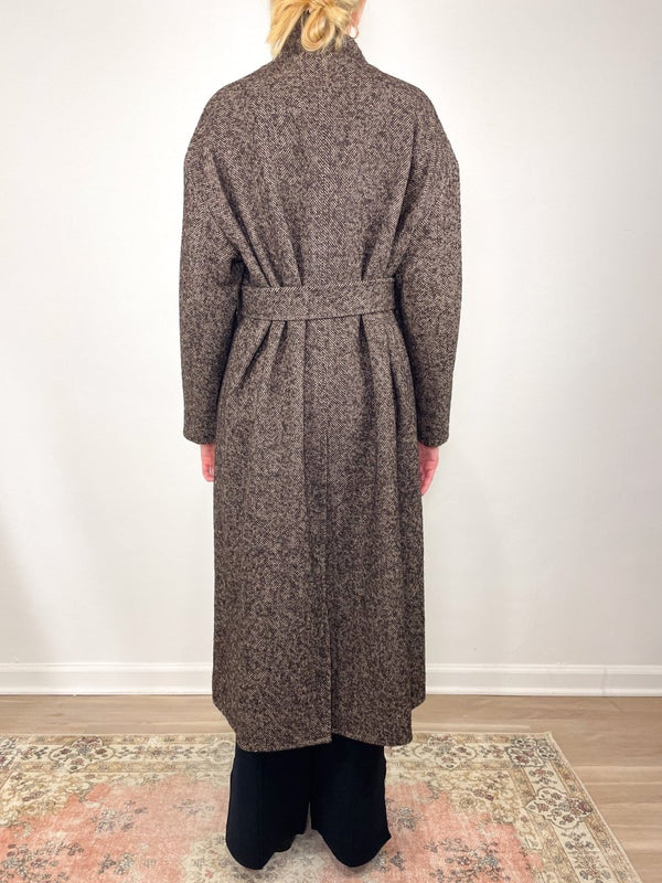 Safaa High Neck Coat in Textured Herringbone - The Shoe Hive