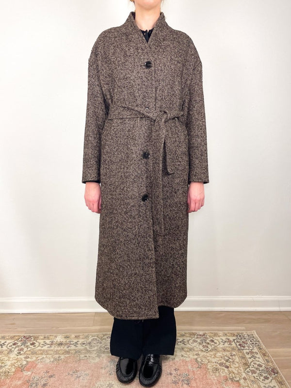 Safaa High Neck Coat in Textured Herringbone - The Shoe Hive