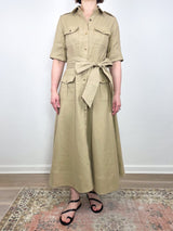 Safari Shirtwaist Dress in Khaki Stretch Cotolino - The Shoe Hive
