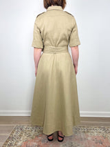 Safari Shirtwaist Dress in Khaki Stretch Cotolino - The Shoe Hive