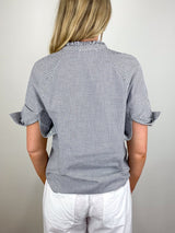 Sage Blouse in Navy/Ivory Graph Check - The Shoe Hive