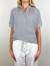 Sage Blouse in Navy/Ivory Graph Check - The Shoe Hive
