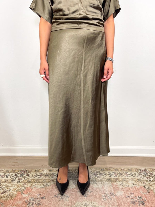 Satin Bias Maxi Skirt in Parsley - The Shoe Hive