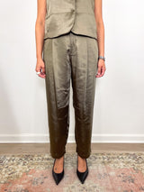 Satin Front Fly Pant in Parsley - The Shoe Hive
