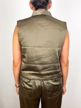 Satin Quilted Vest in Parsley - The Shoe Hive