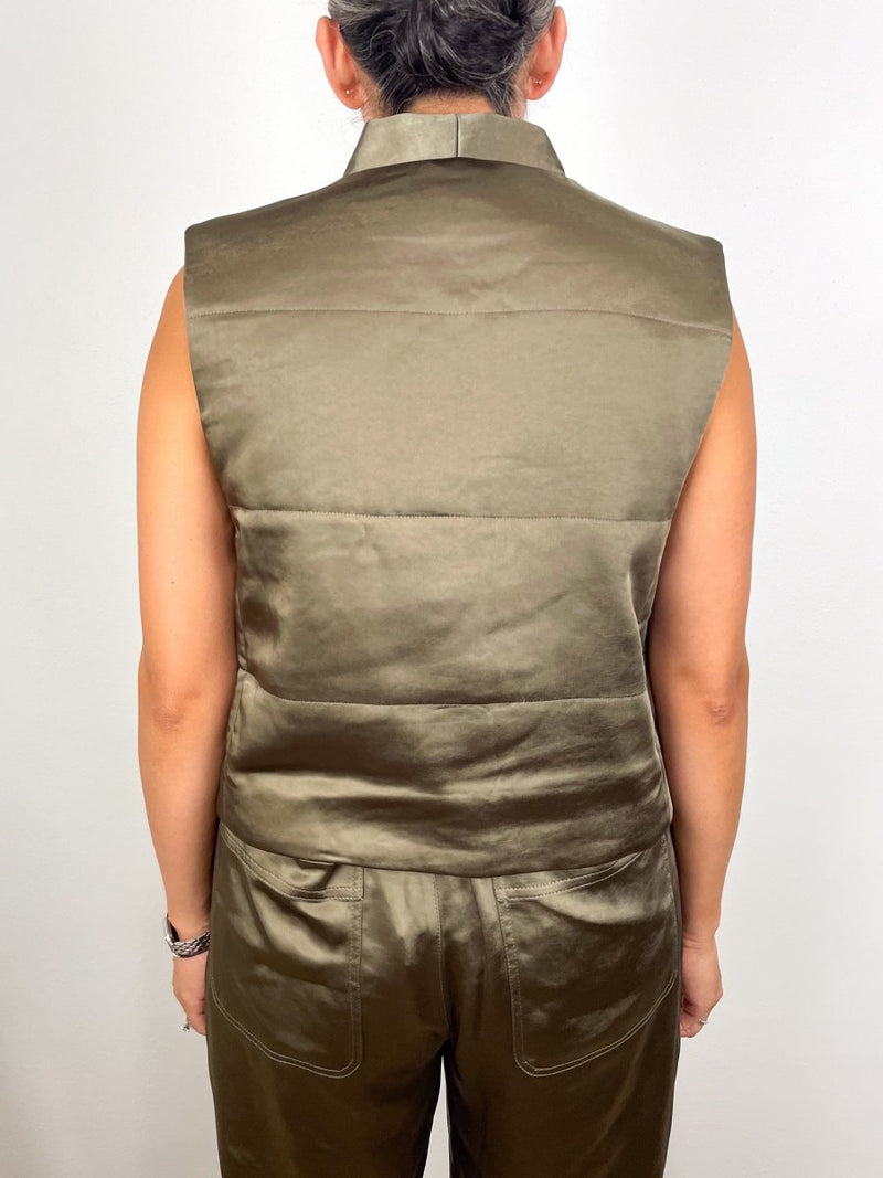 Satin Quilted Vest in Parsley - The Shoe Hive