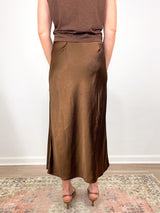 Satin Slit Front Skirt in Chocolate - The Shoe Hive