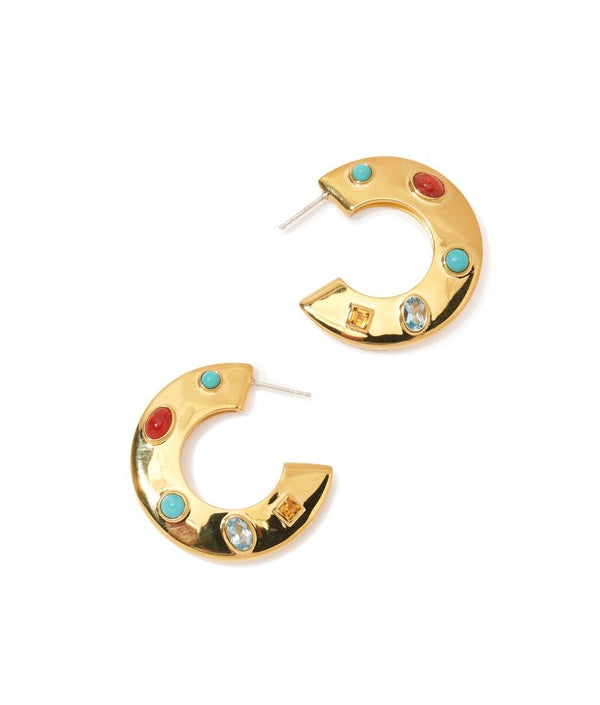 Saucer Hoops in Dotted Stone in Gold - The Shoe Hive