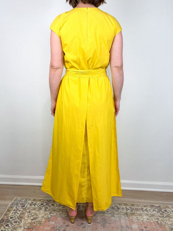 Scarlett Dress in Marigold Paperweight Stretch Poplin - The Shoe Hive