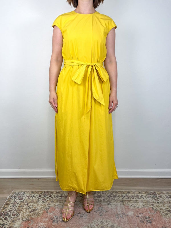 Scarlett Dress in Marigold Paperweight Stretch Poplin - The Shoe Hive