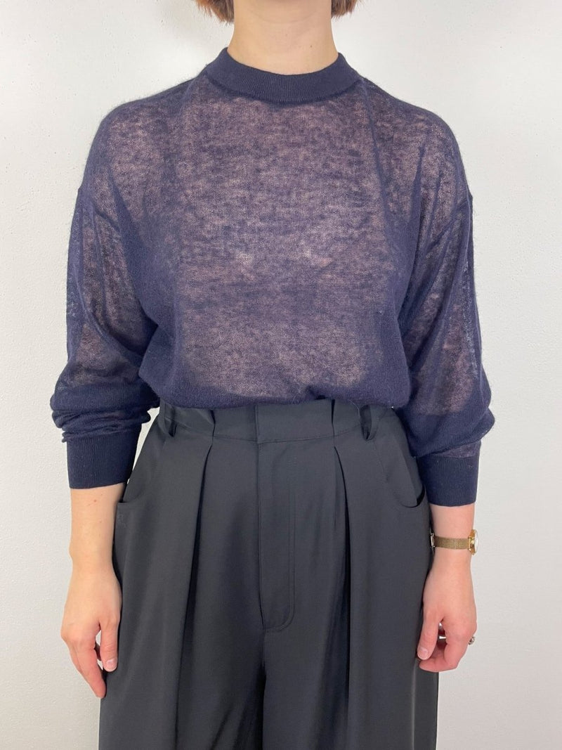 Sheer Sweater Crewneck Easy Pullover in Dark Navy - The Shoe Hive