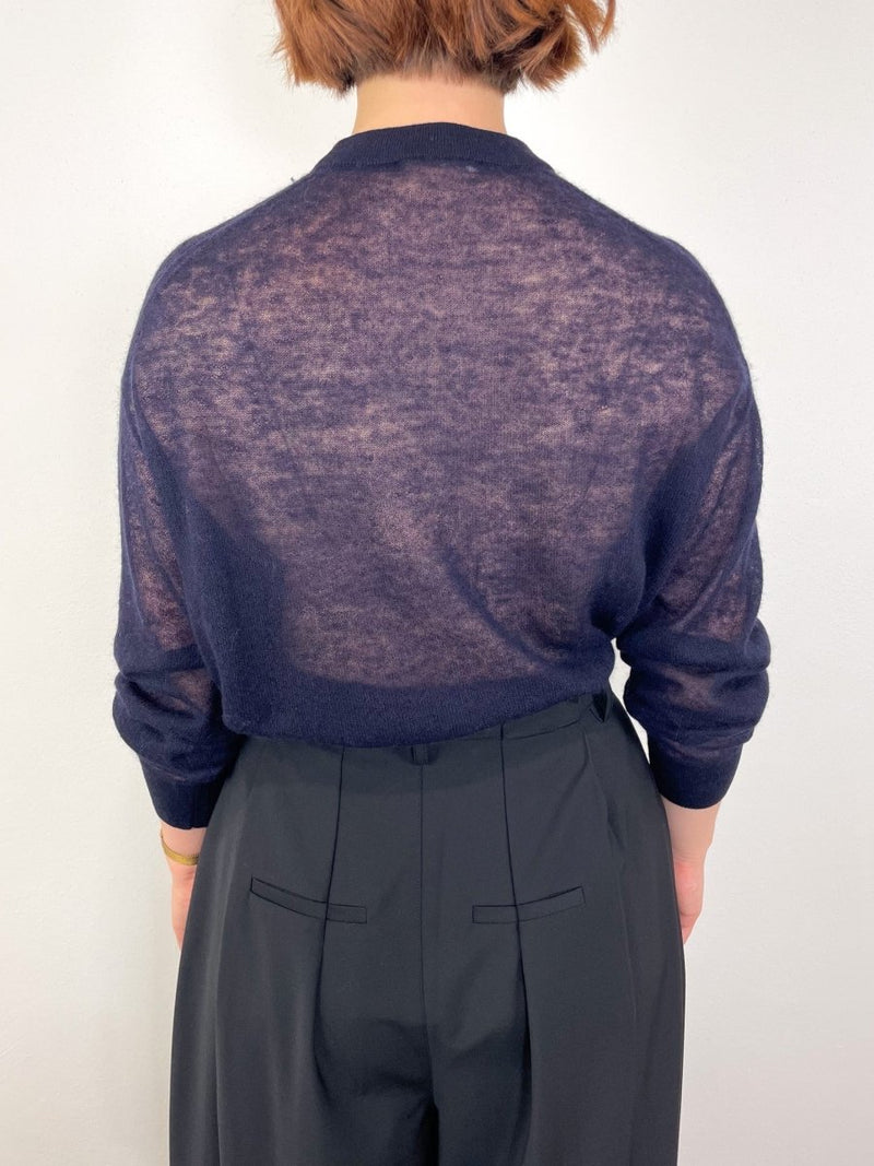 Sheer Sweater Crewneck Easy Pullover in Dark Navy - The Shoe Hive