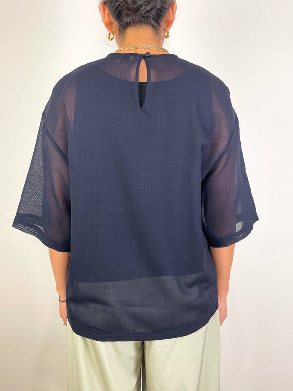 Sheer Wool Gauze Easy T in Navy - The Shoe Hive