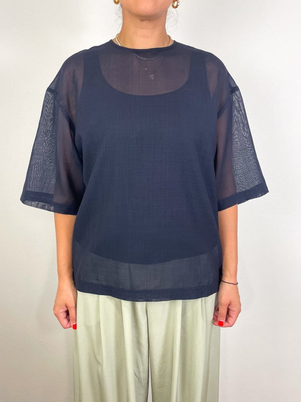 Sheer Wool Gauze Easy T in Navy - The Shoe Hive