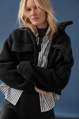 Sherpa Collared Jacket in Black - The Shoe Hive