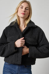 Sherpa Collared Jacket in Black - The Shoe Hive