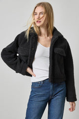 Sherpa Collared Jacket in Black - The Shoe Hive