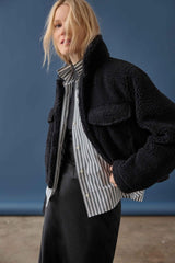 Sherpa Collared Jacket in Black - The Shoe Hive