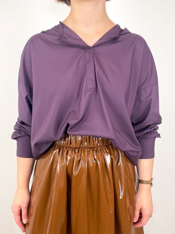 Shirred Nylon Hoodie w/Cocoon Back in Aubergine - The Shoe Hive