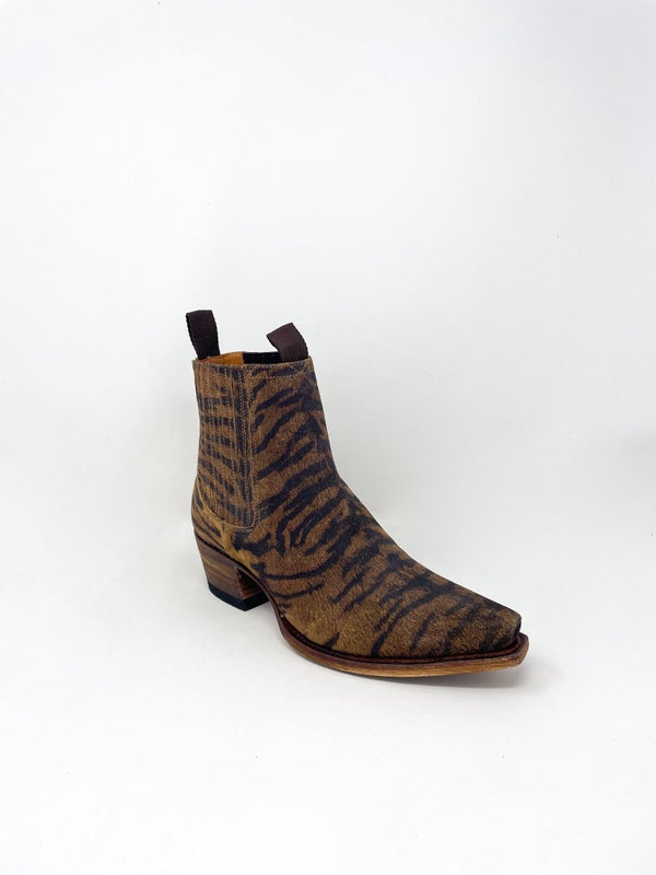 Short Cowboy Boot in Brown Tiger Suede - The Shoe Hive