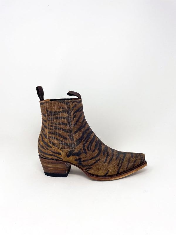 Short Cowboy Boot in Brown Tiger Suede - The Shoe Hive
