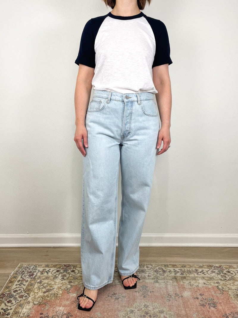 Short Sleeve Mason Baseball Tee in White/Navy - The Shoe Hive