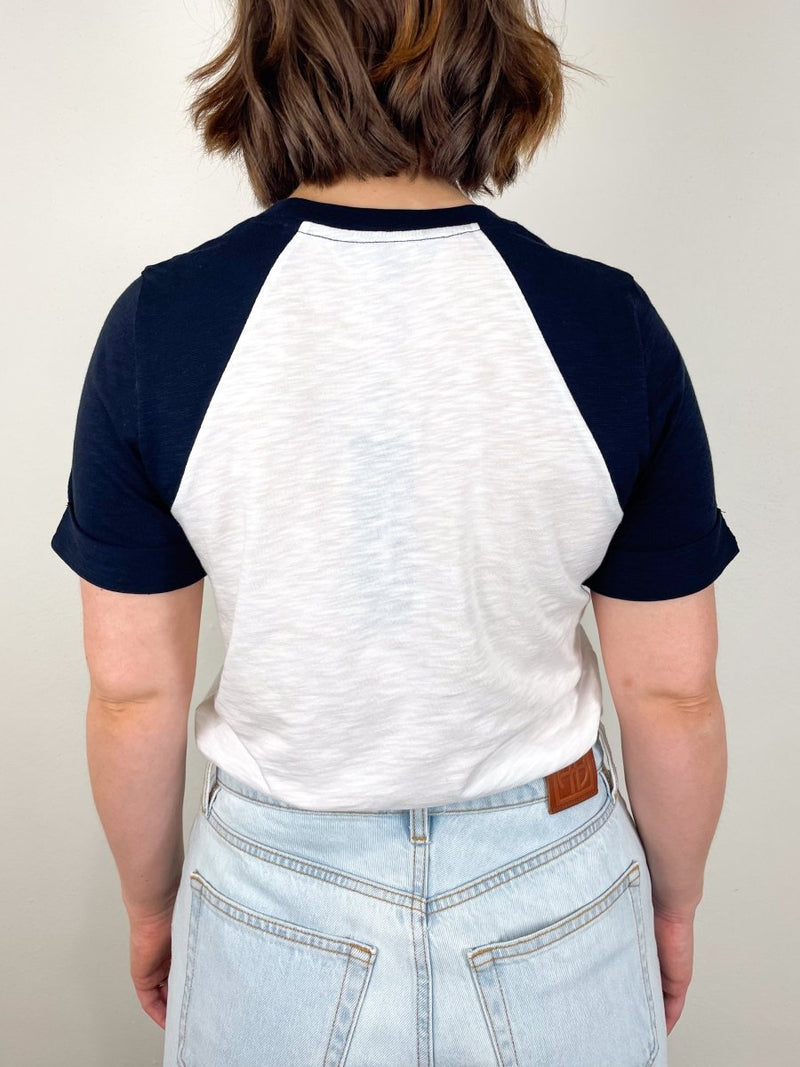 Short Sleeve Mason Baseball Tee in White/Navy - The Shoe Hive