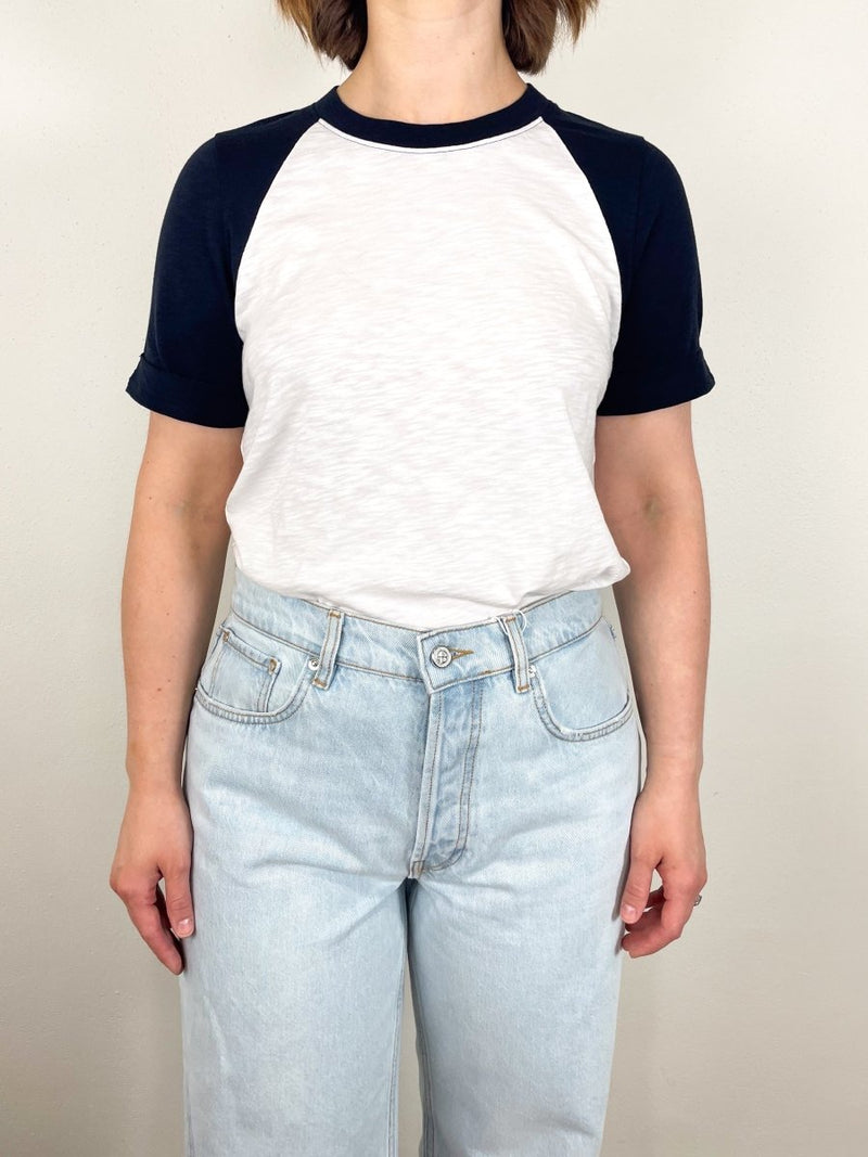 Short Sleeve Mason Baseball Tee in White/Navy - The Shoe Hive