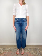 Short - Sleeved Rosie V - Neck Cardigan in Off White Linen - The Shoe Hive