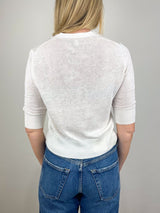 Short - Sleeved Rosie V - Neck Cardigan in Off White Linen - The Shoe Hive