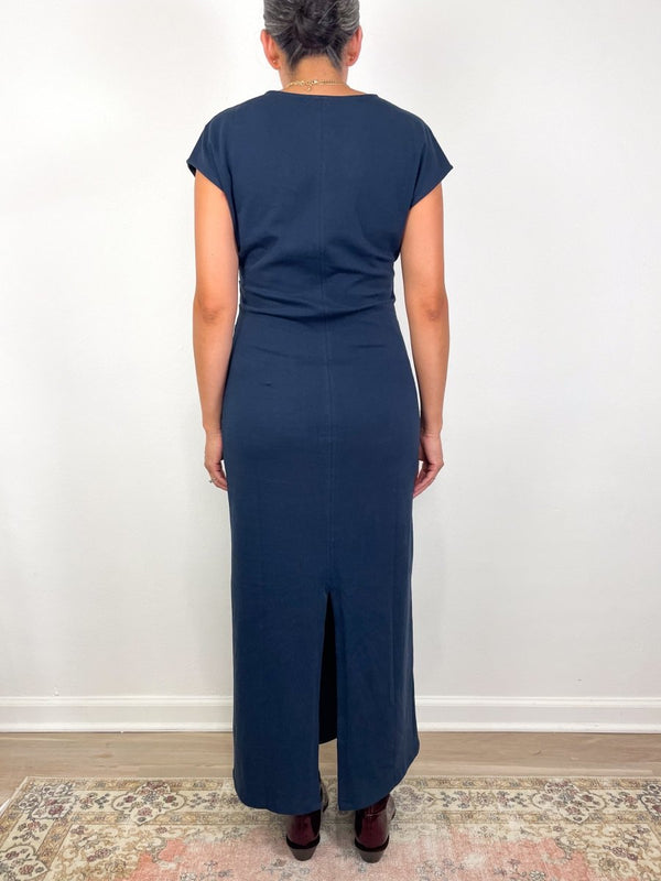 Side Tuck Maxi Dress in Navy - The Shoe Hive