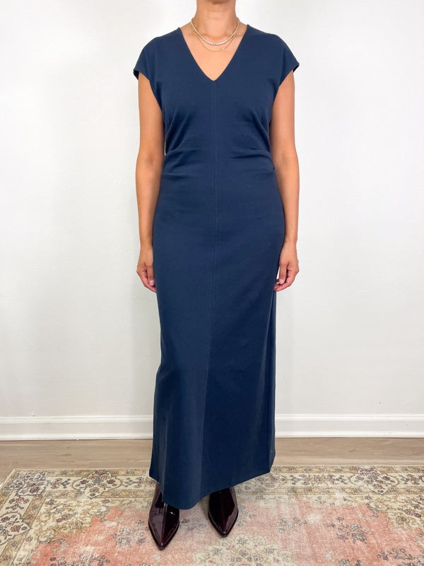 Side Tuck Maxi Dress in Navy - The Shoe Hive