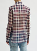 Silk Cotton Plaid Blouse with Removable Tie in Black/Red Multi - The Shoe Hive