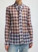 Silk Cotton Plaid Blouse with Removable Tie in Black/Red Multi - The Shoe Hive