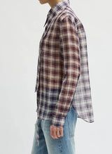 Silk Cotton Plaid Blouse with Removable Tie in Black/Red Multi - The Shoe Hive