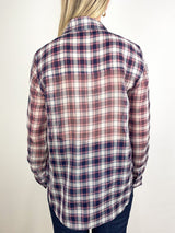Silk Cotton Plaid Blouse with Removable Tie in Black/Red Multi - The Shoe Hive