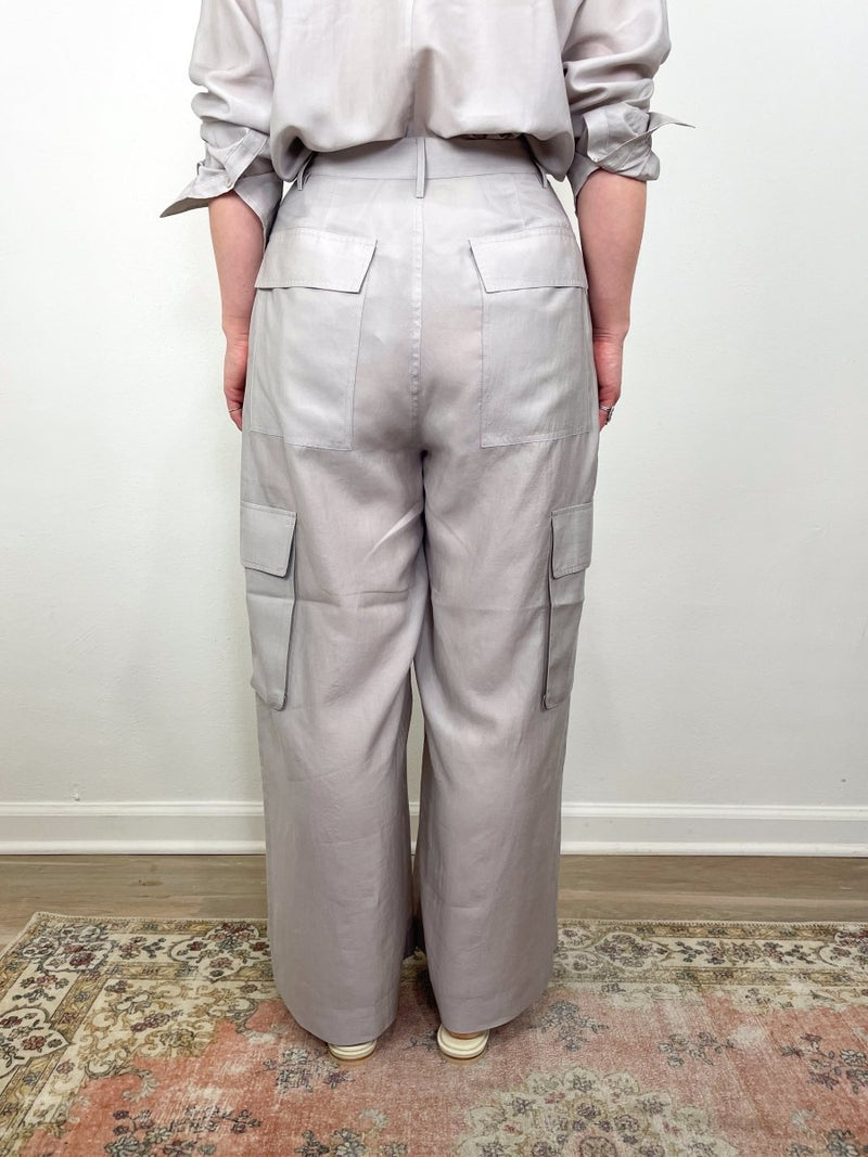 Silk Voile Cargo Triple Pleat Pant in Stone - The Shoe Hive