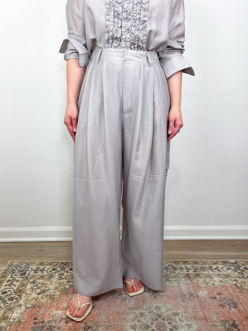 Silk Voile Cargo Triple Pleat Pant in Stone - The Shoe Hive