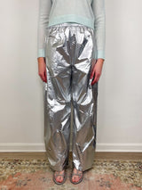 Silver Metallic Nylon Winslow Pant in Silver - The Shoe Hive