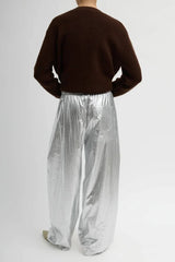 Silver Metallic Nylon Winslow Pant in Silver - The Shoe Hive