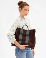 Simple Tote in Truffle Suede with Racing Stripes - The Shoe Hive
